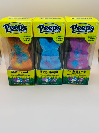 3 Peeps Bath Bombs w Charm Inside Vanilla, Cotton Candy and Strawberry New