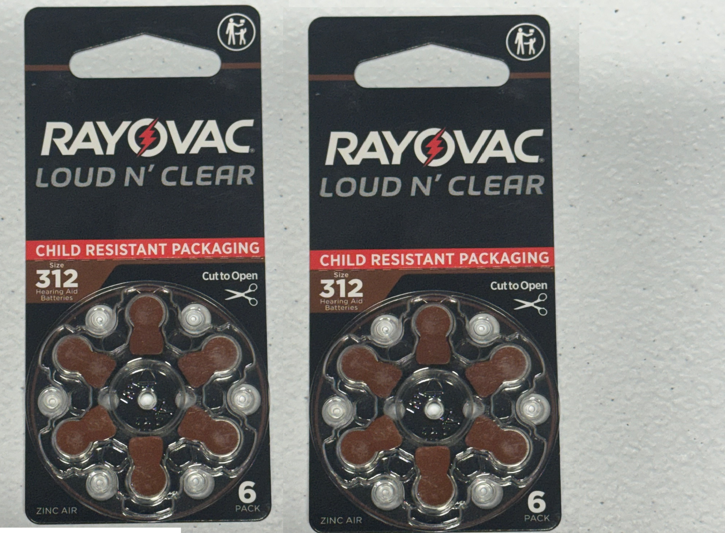 RAYOVAC LOUD N' CLEAR 312 Hearing Aid Batteries- 2 Pack New