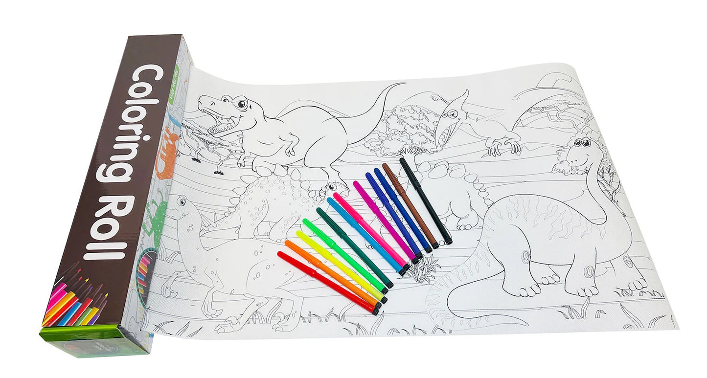 Jumbo Coloring Roll - Dinosaur Explore! With 12-Piece Marker Set New