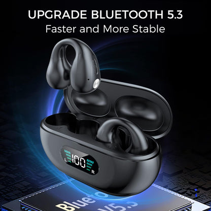 Alpha Digital - Clip-On/Open Ear-Buds Bluetooth 5.3, 18Hr Playtime - Black New