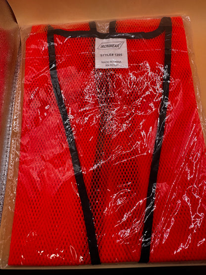 Orange Economy Polyester Mesh Hi Vis Safety Vest w/ Hook & Loop One Size Fit All