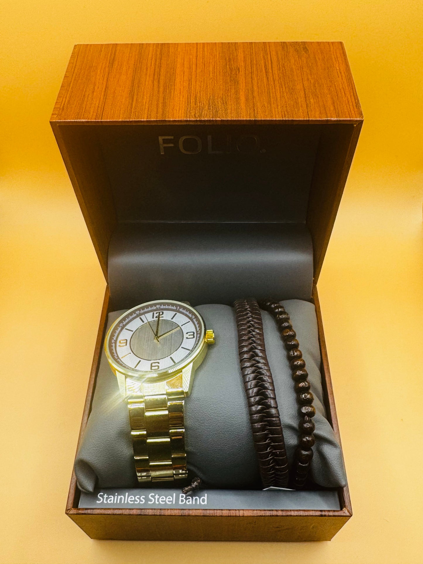 Folio Adult Men's Stainless Steel Gold 44mm 2pc Wristwatch Set New