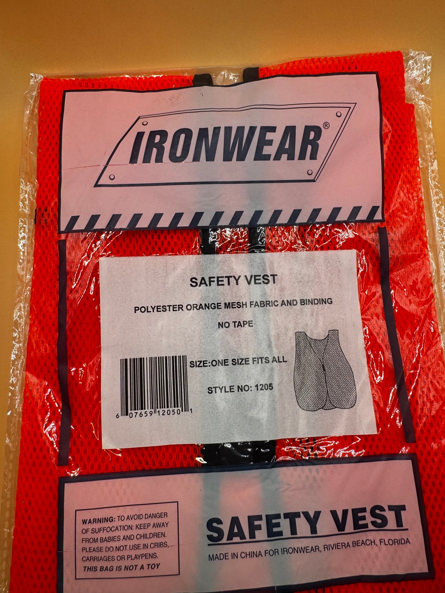 Orange Economy Polyester Mesh Hi Vis Safety Vest w/ Hook & Loop One Size Fit All