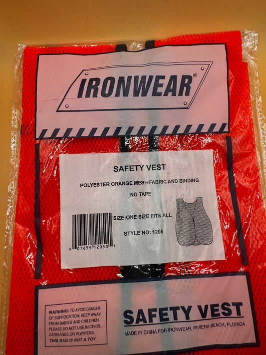 Orange Economy Polyester Mesh Hi Vis Safety Vest w/ Hook & Loop One Size Fit All