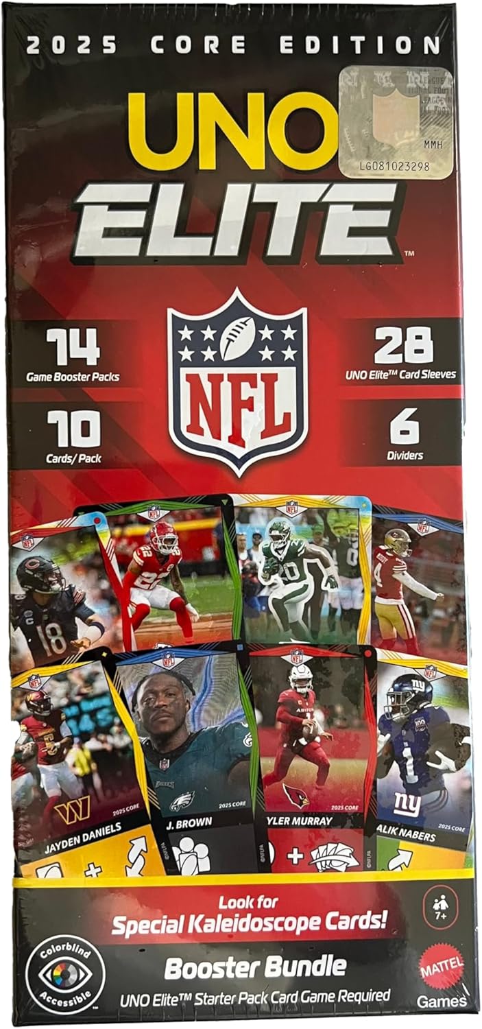 UNO NFL Elite 2025 Core Edition Booster Bundle Card Game w special Deck Packs New