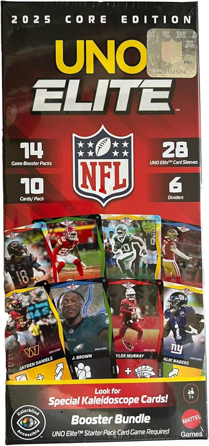 UNO NFL Elite 2025 Core Edition Booster Bundle Card Game w special Deck Packs New
