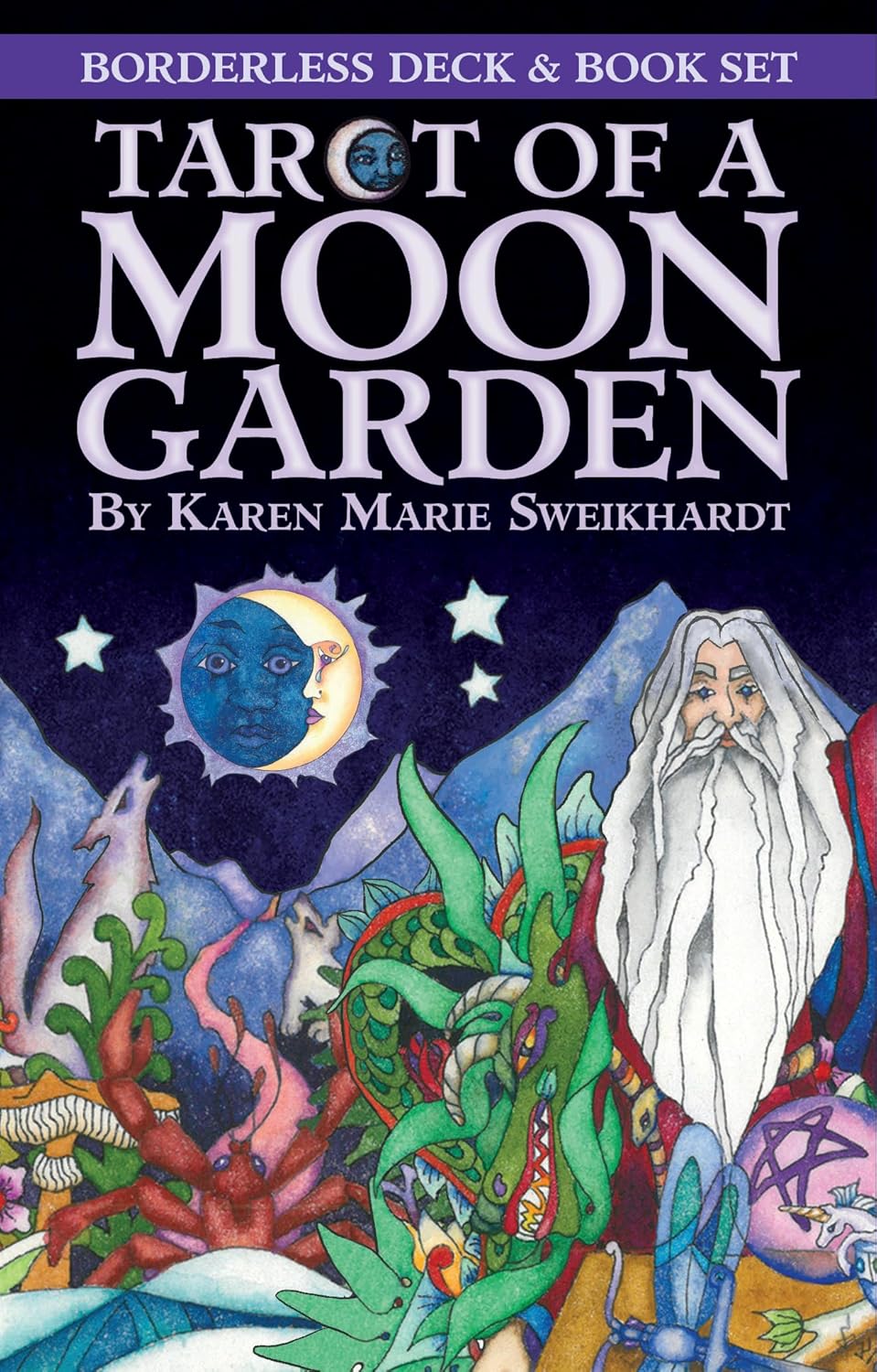 Tarot Of A Moon Garden Borderless Deck & Book Set 78 Purple Gilt-Edged Cards, New