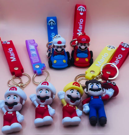 Brand New Set of 6 Super Mario 3D Silicone Keychains & Backpack Clips